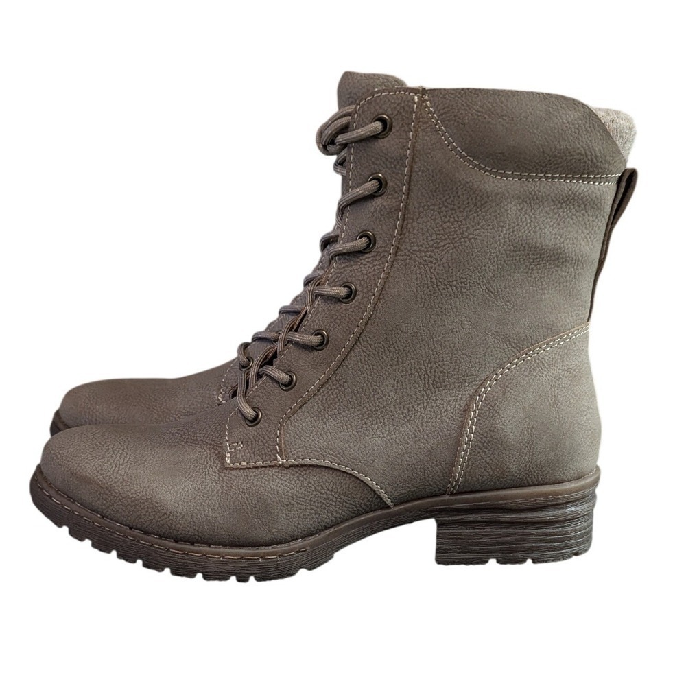 BOC Shoes Claudia Taupe Nubuck PU Lace Up Combat Ankle Boots Women Size 8